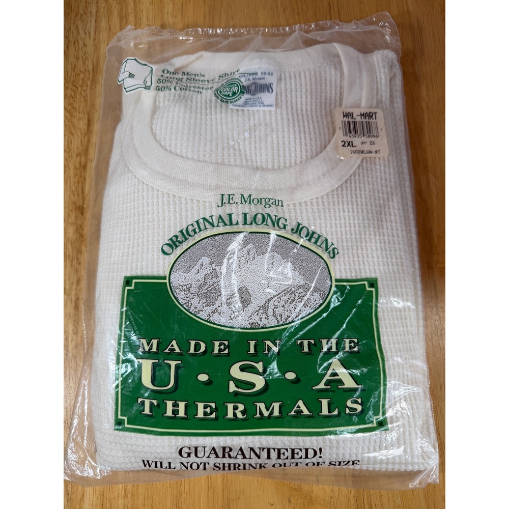 J.E. Morgan Thermal Long Sleeve Shirt Mens XXL White Vintage Made in USA NOS